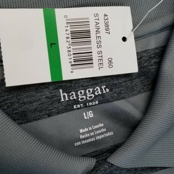 Haggar Polo Shirt  L Gray Stripe Short Sleeve Casual  Easy Care NEW - Picture 5 of 6
